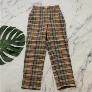 J.Crew High Rise Straight Leg Pant Size 0 Pink Green Ribbon Plaid Cotton